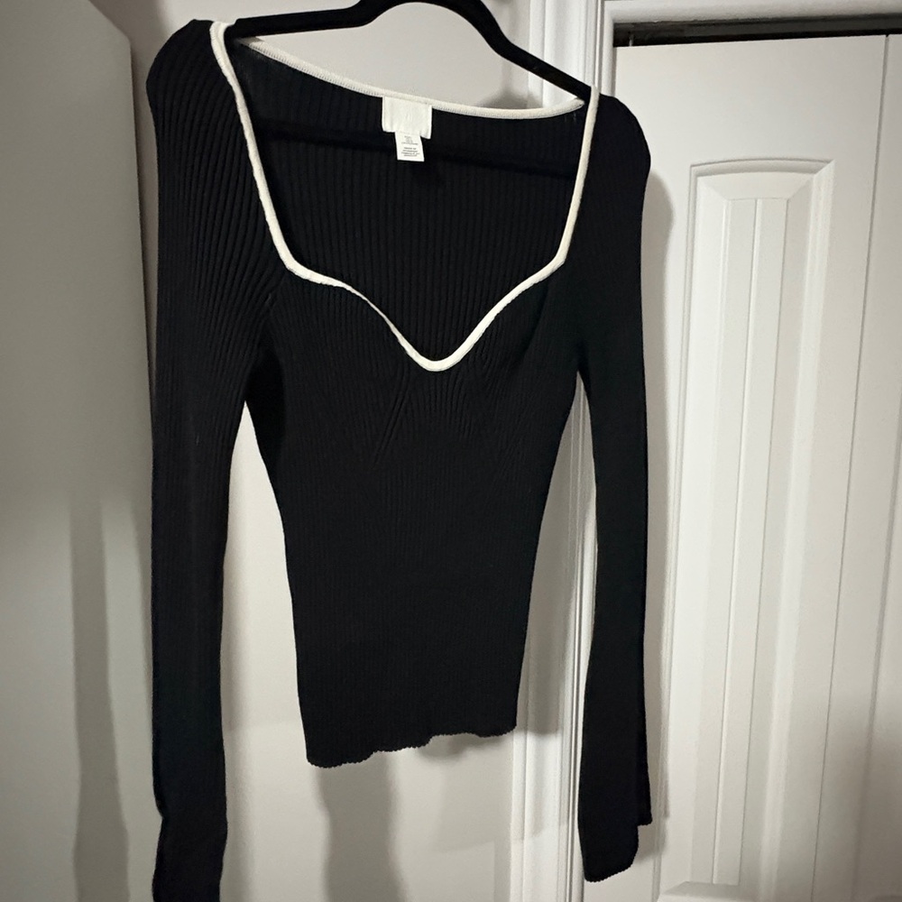 Black Long Sleeve Top with White Trim